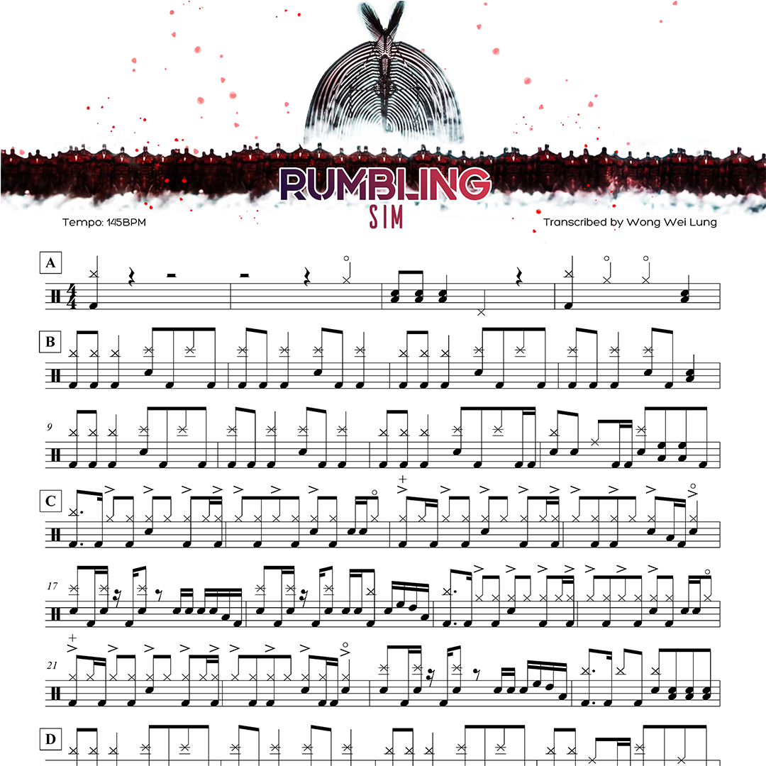 Full Rumbling The Rumbling SiM Full Drum Sheet Music Score Transcription – Art of ...